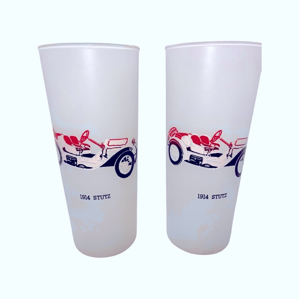 Vintage Set of 2 1914 Stutz Automobile Tumblers: MCM Barware: Car Enthusiast